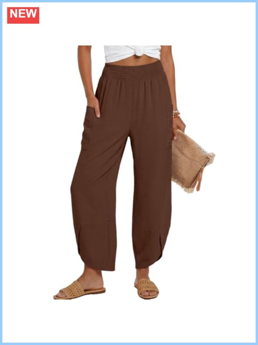 Wide Leg Pants Women High Waisted Smocked Palazzo Trousers Summer Casual Travel